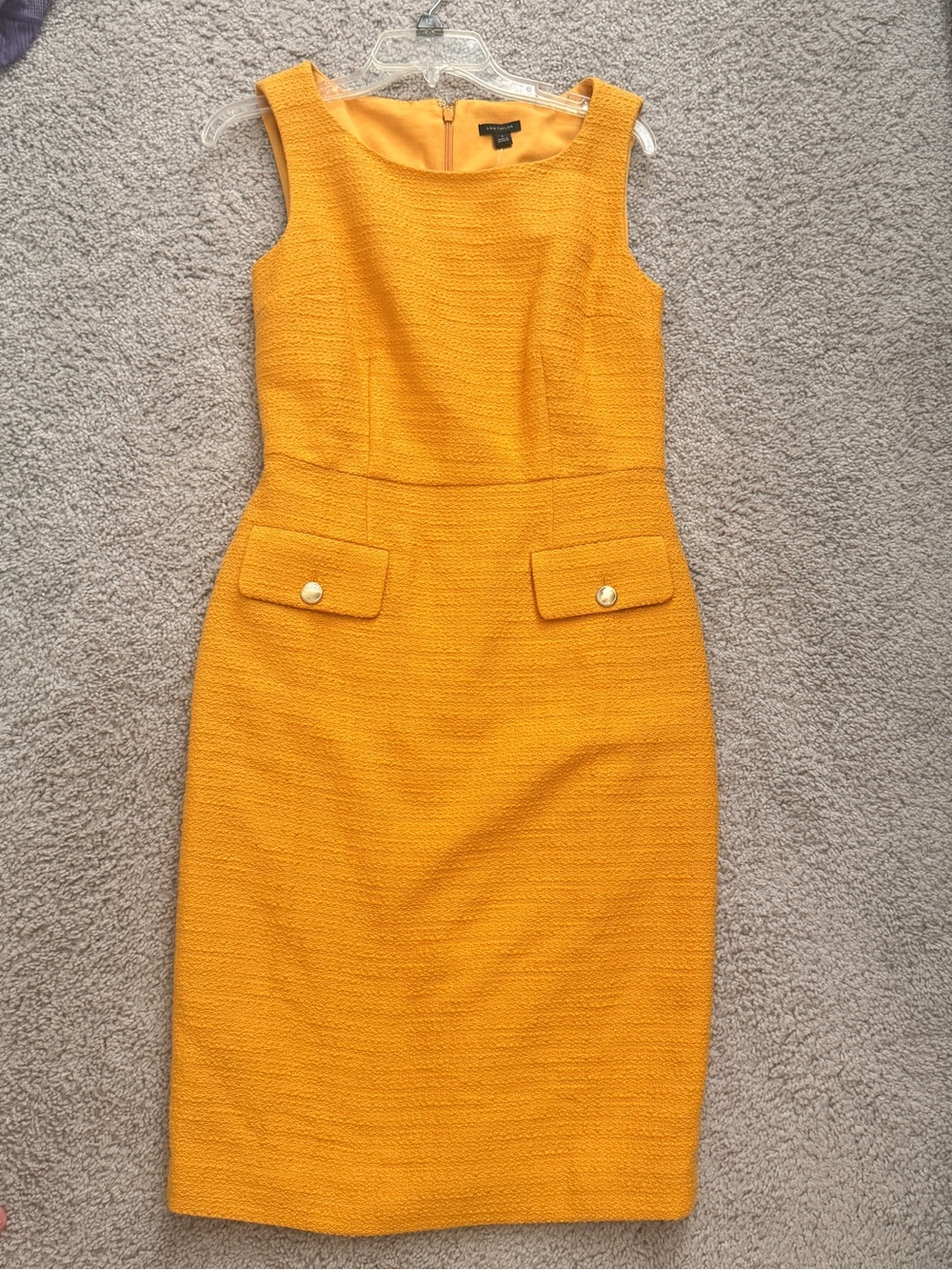 Ann Taylor Mustard Yellow Sleeveless Textured Sheath Dress